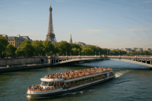 Croisière Seine Paris avec vue sur la Tour Eiffel et bateau de promenade